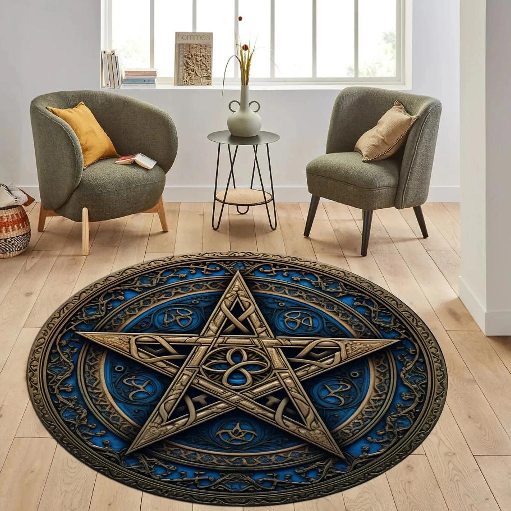 Flame Five-pointed Star Round Rug Children's Room Climbing and Playing Non-slip Decorative Carpet Plush Washable Carpet