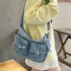 Denim Crossbody Bag Multi Pocket Shoulder Handbag with Adjustable Strap