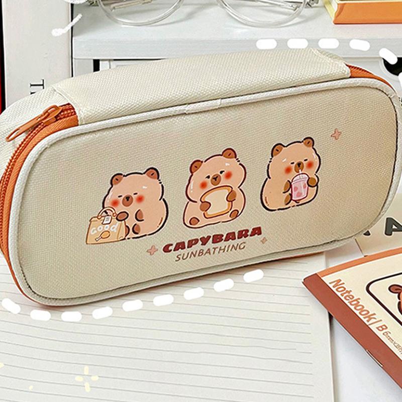 Cute Capybara Canvas Pencil Case Large Capacity Pen Bag For Student Stationery School Supplies Cosmetics Travel Storage Bag