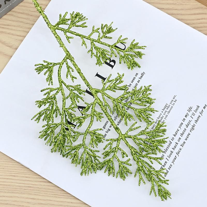 Christmas simulation gold powder pine branch simulation flower green plant glitter powder colorful cypress leaf gold powder branch accessories