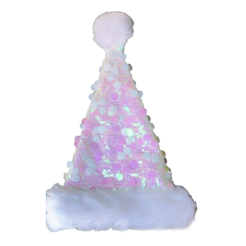 

Glittering Big Sequined Christmas Santa Caps with Furry Trim Formal Event Hat Festival Props Hat for Holiday Gathering білий