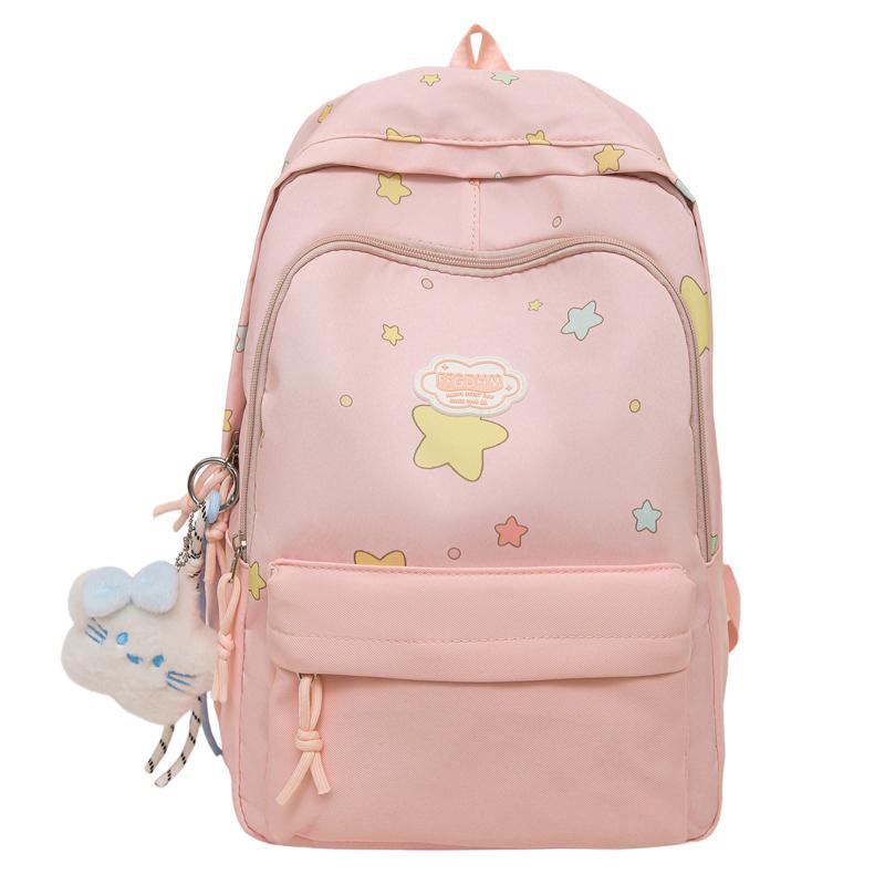 

Star Print Backpack Junior High School Student Schoolbag Large Capacity Women s Backpack рожевий