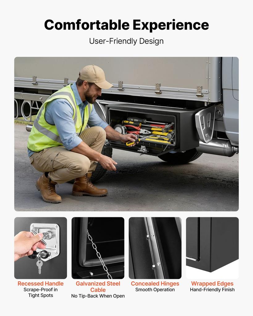 Underbody Truck Tool Box, 1219 x 457 x 457 mm Heavy Duty Steel Trailer Storage Box with Lock & Keys, Waterproof Trailer Storage Organizer Under Body