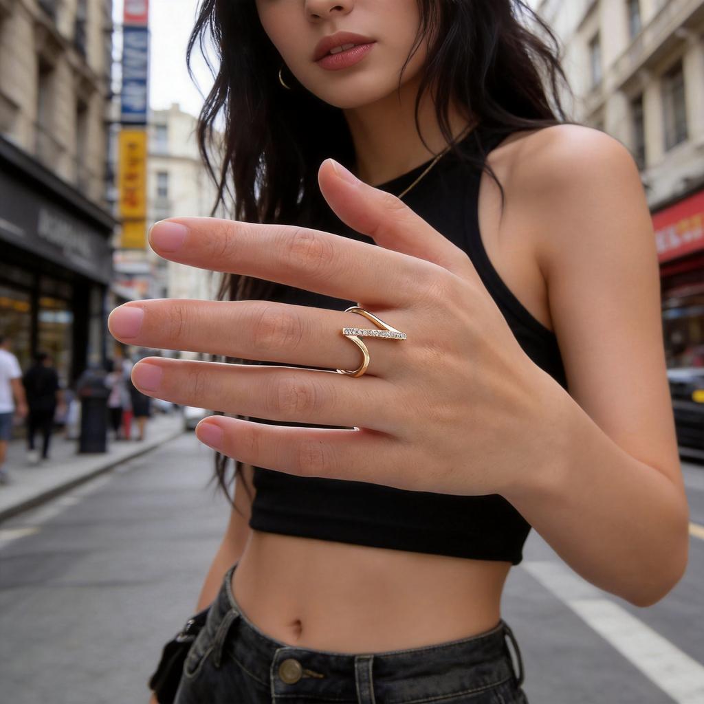 Fashion Charm CZ Inlaid Rings for Women Geometric Zircon Open Ring Vintage Wedding Jewelry Gift