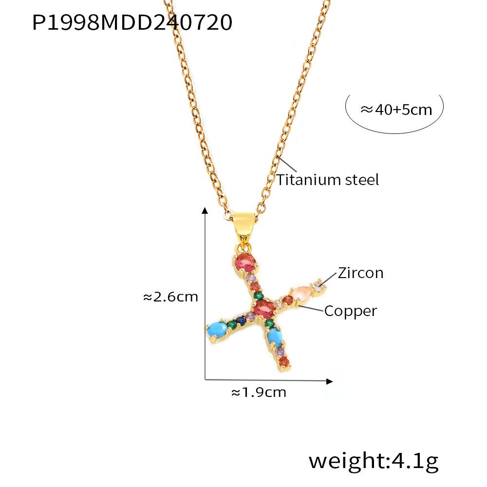 Zircon colorat cu microincrustație de cupru 26 de litere englezești, pandantiv individual personalizat, nișă, lanț clavicular hip-hop