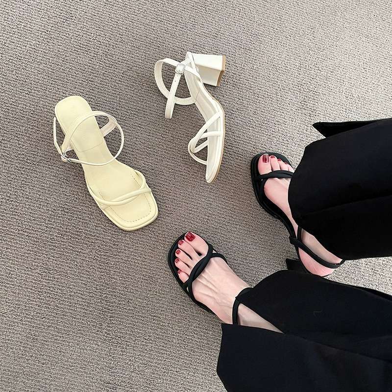 Black Word with Sandals Femininity 2025 New Summer Super Fairy Fashion Versatile Thick High Heel Shoes Summer