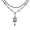 Classic Gothic Black Cross Beaded Necklace Unique High-End Fashion Pendant for Women Long Sweater Chain Niche