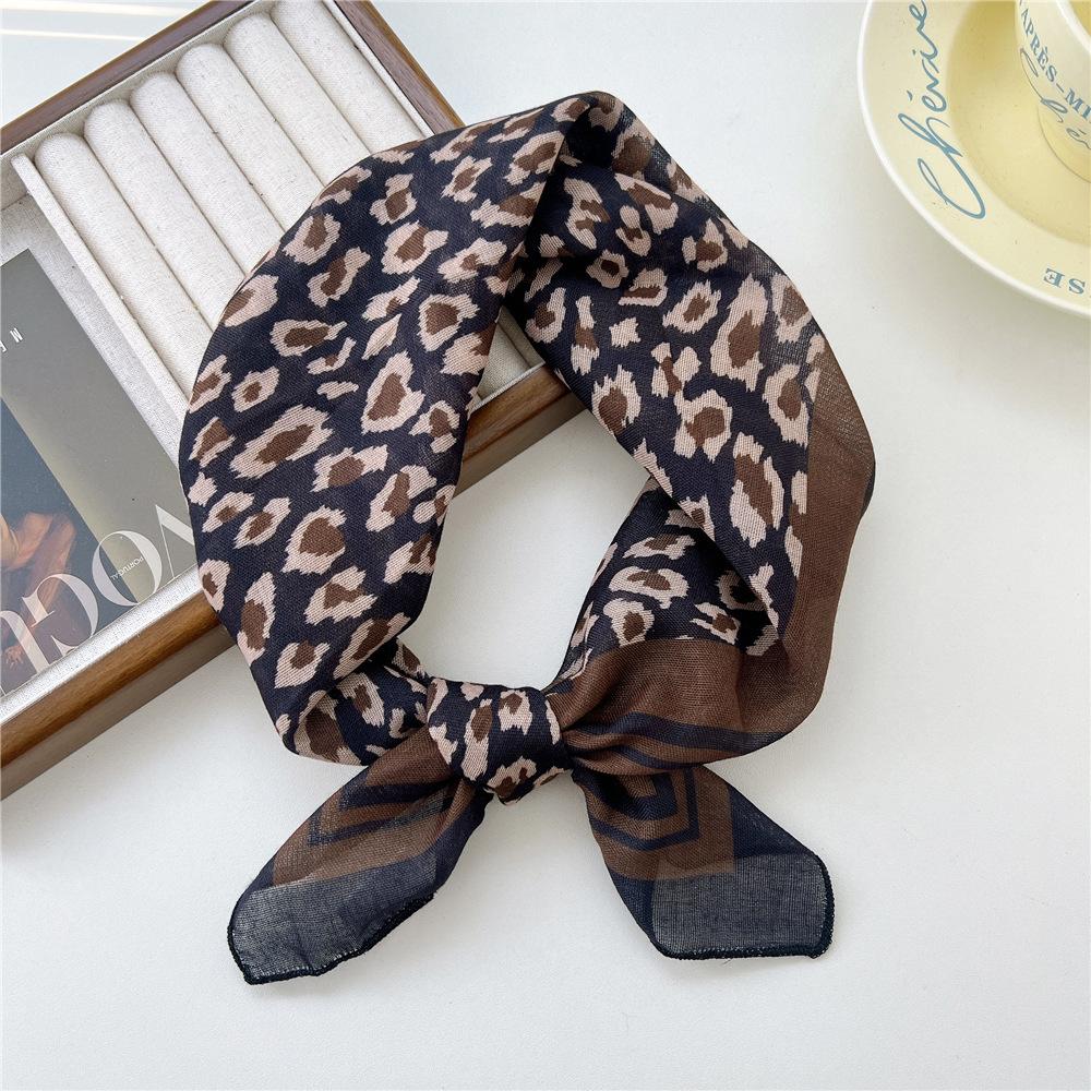55 Leopard Print Cotton And Linen Silk Scarf Women'S Small Square Scarf Neck Protection Headscarf Decorative Scarf Fashionable Foreign Style Scarf