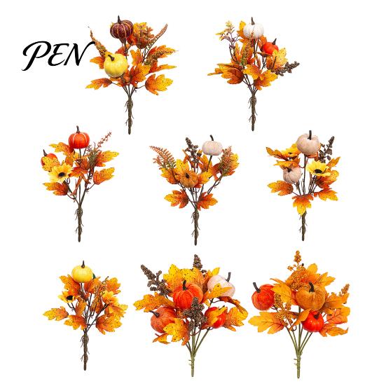 Artificial Fall Bouquet with Fabric Pumpkins Maple Leaves Wheat Berries, Fake Flowers And Autumn Home Decor for Thanksgiving Centerpieces, Seasonal