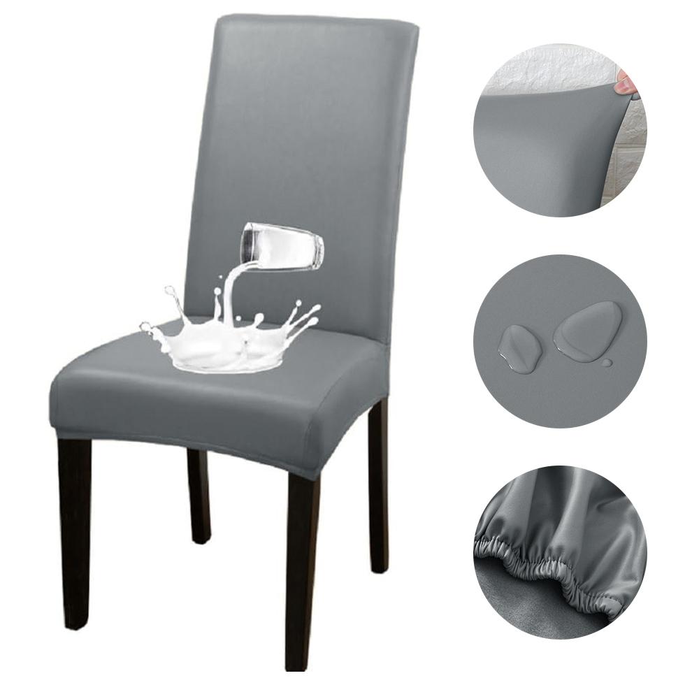 

1/2/4PCS PU Fabric Chair Cover Dustproof Leather Dining Chair Slipcover Elastic Anti-Slip Solid Color Chair Seat Cover Office 1pc