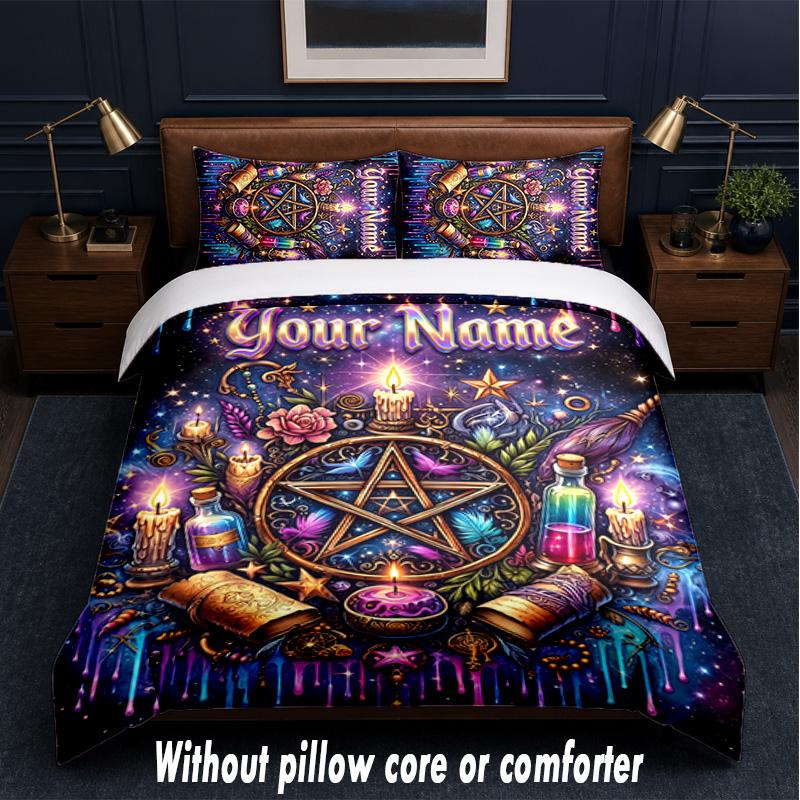 Witchcraft Theme Custom Text Or Name 3Pcs Bedding Set,1 Flat Sheet & 2 Pillowcases Personalized Home Bedding