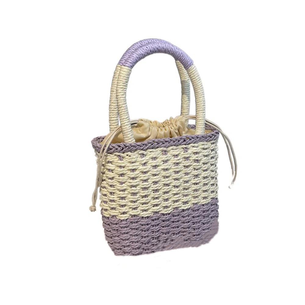 Large Capacity Weave Straw Bag Colorful Patchwork Striped Handbag Simple Beach Bag  Woman Girls