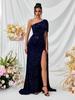 Europe, America, Amazon's new party evening dress party sequined one-shoulder split dress party dress