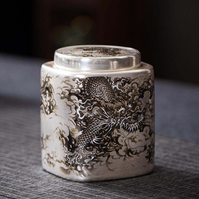 Ceramic Tea Caddy Portable Electroplated Silver Candy Jar Delicate Dragon Pattern Storage Container Coffee Bean Storage Bottle 3640₽