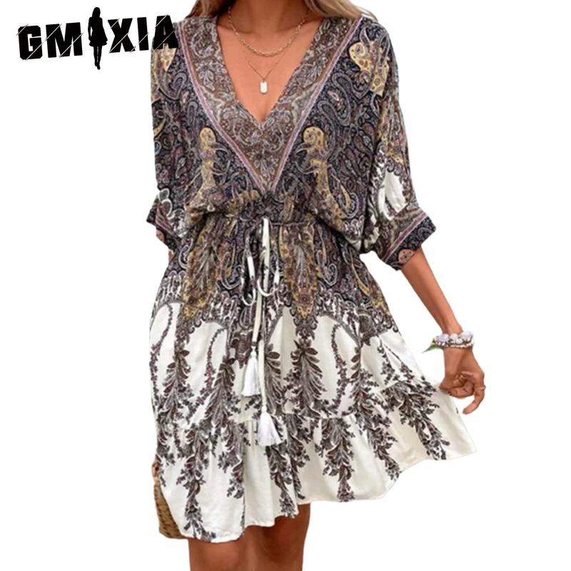 

GMXIA Женские модные летние весенние повседневные платья с рукавом 2/1 и v-образным вырезом S серый