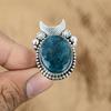 Mothers day Deal 925 Silver Natural Neon Apatite Wife Promise Cresent Moon Ring