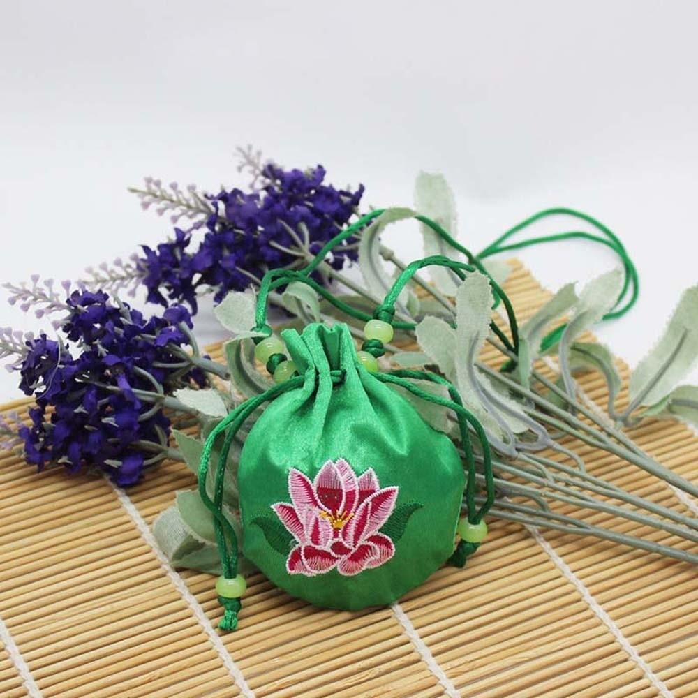Lotus Embroidery Embroidered Sachet Silk Satin Drawstring Closure Lotus Drawstring Bag Vintage Style Empty Pouch