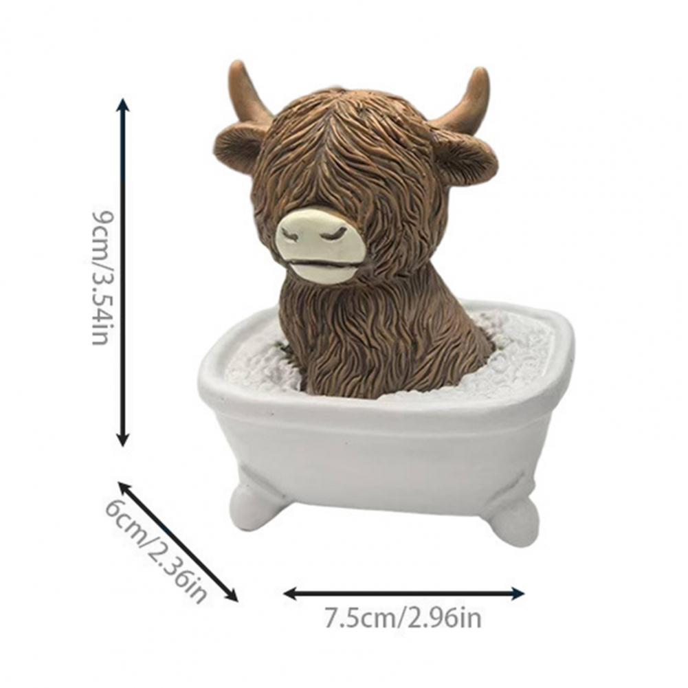 Highland Cow Statue Funny Resin Figurine Highland Cow Mini Figurine Realistic Sculpture Ornament for Home Decor Funny Highland