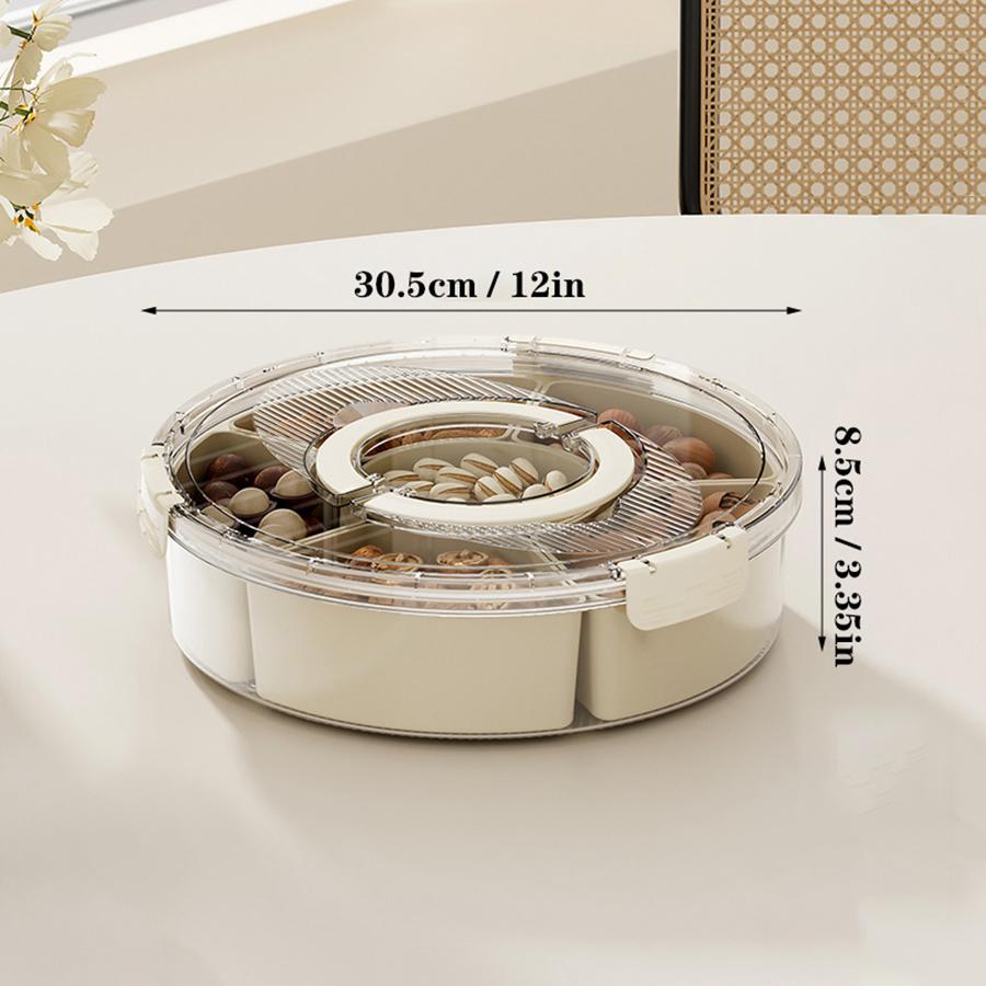 Rotation Divided Serving Tray with Lid and Handle,Large Snack Spinner,Snackle Box Container, Multi-Purpose Food Platter