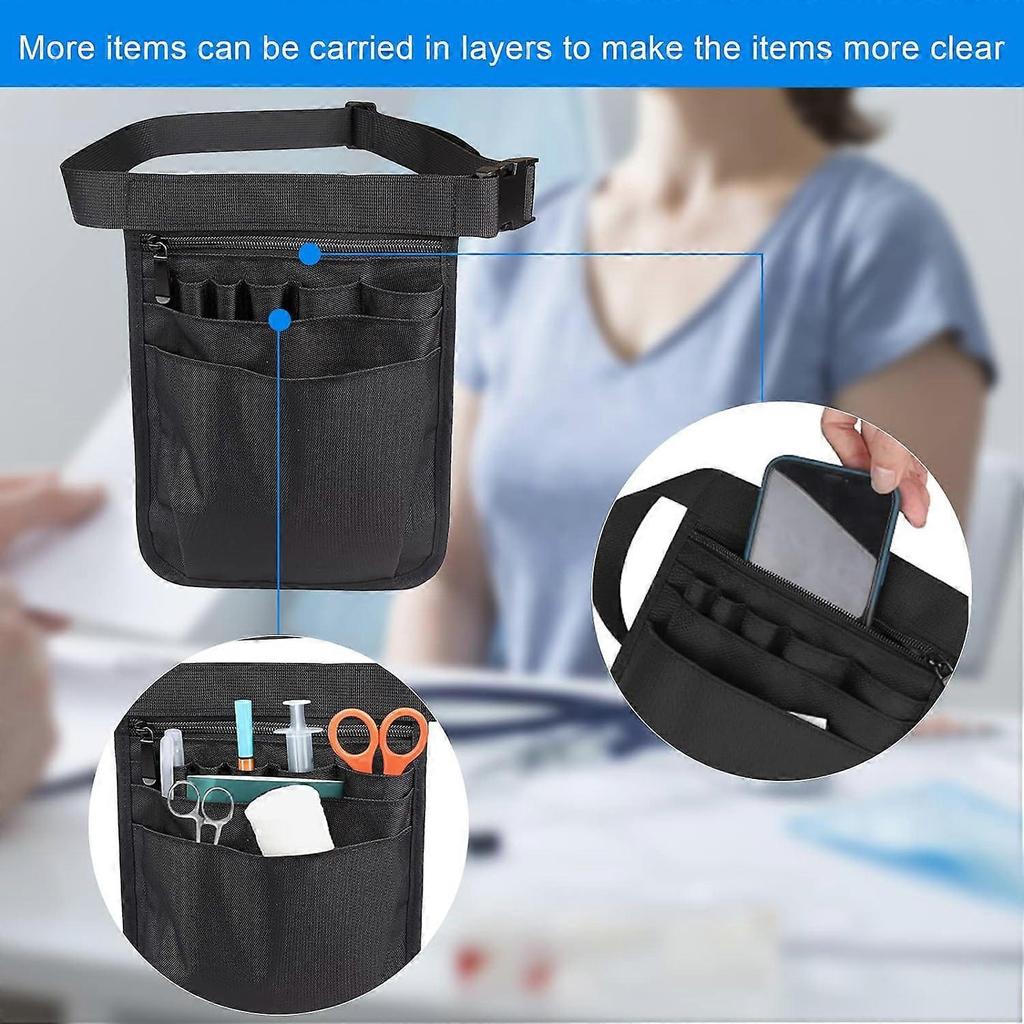 Nurse Bag Multifunctional Tool Bag Belt Tool Pouch Tool Holder Black Nurse Accessories Storage Bag with Adjustable Belt for Nurses,Gardeners
