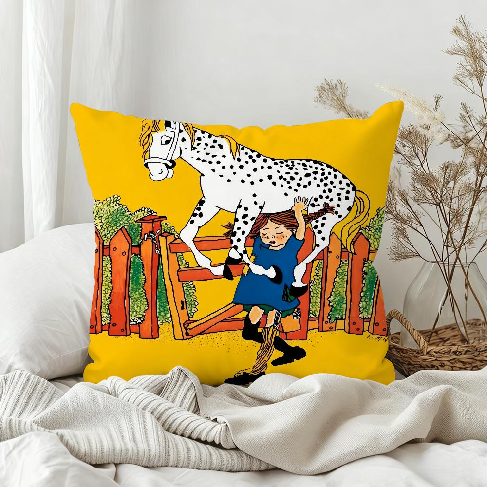 Fun P-Pippi Longstocking Cute Pillow Case Bedroom Sofa Living Room Backrest Decoration Square Cushion Nap Time