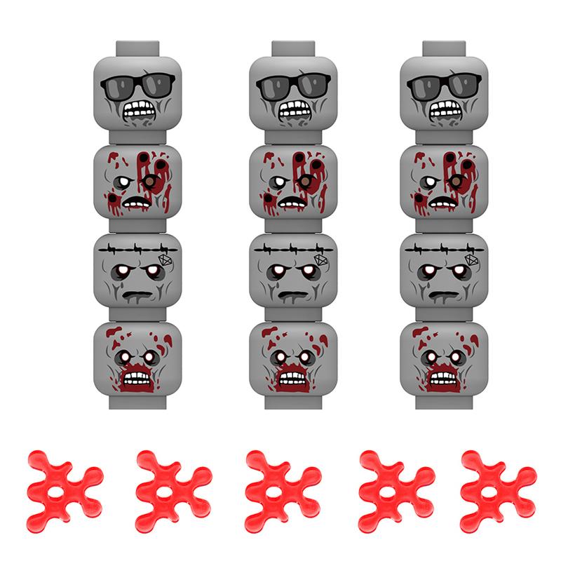 MOC Militär Zombie Verletztes Gesicht Zubehör Bausteine Armee Soldaten Figuren Kopf Emotionale Waffe Teile Mini Steine Spielzeug