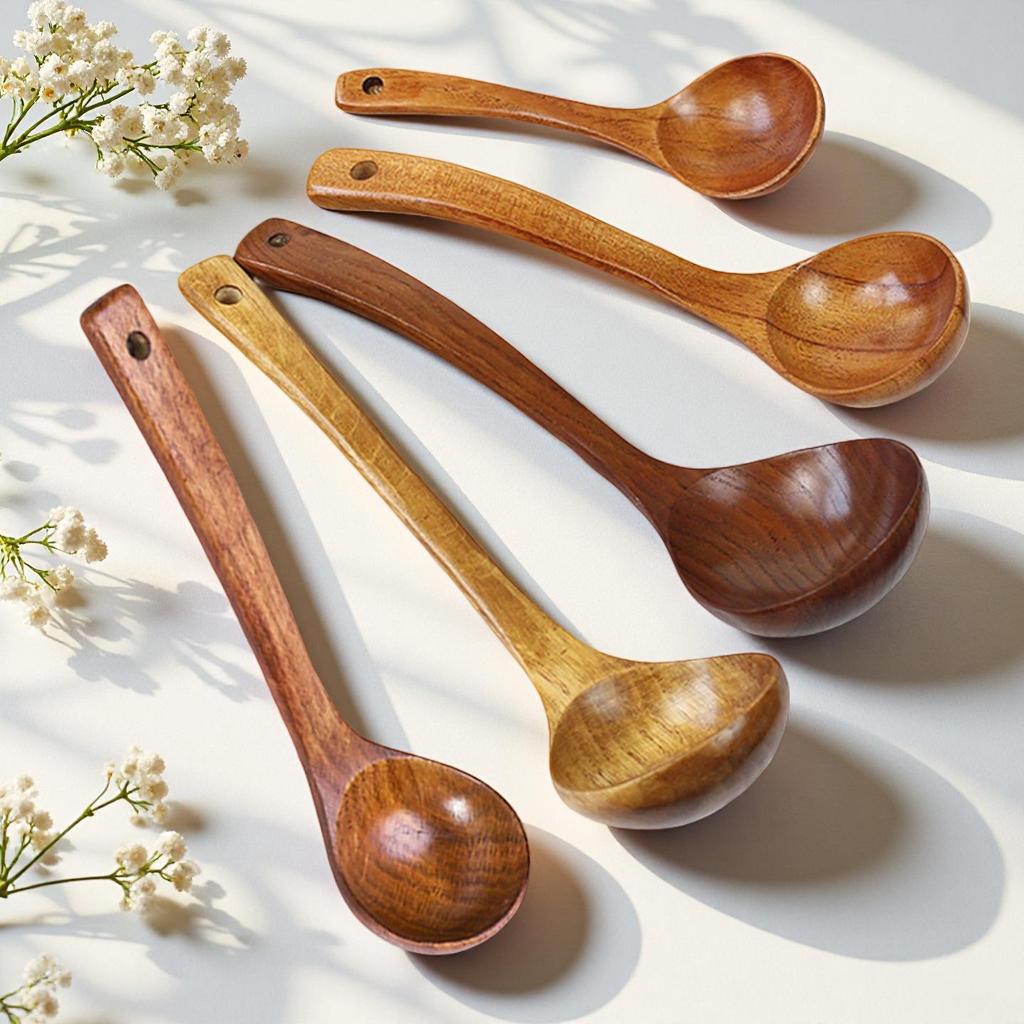 Long Handle Wooden Soup and Porridge Spoon: Large Kitchenware for Serving and Hot Pot