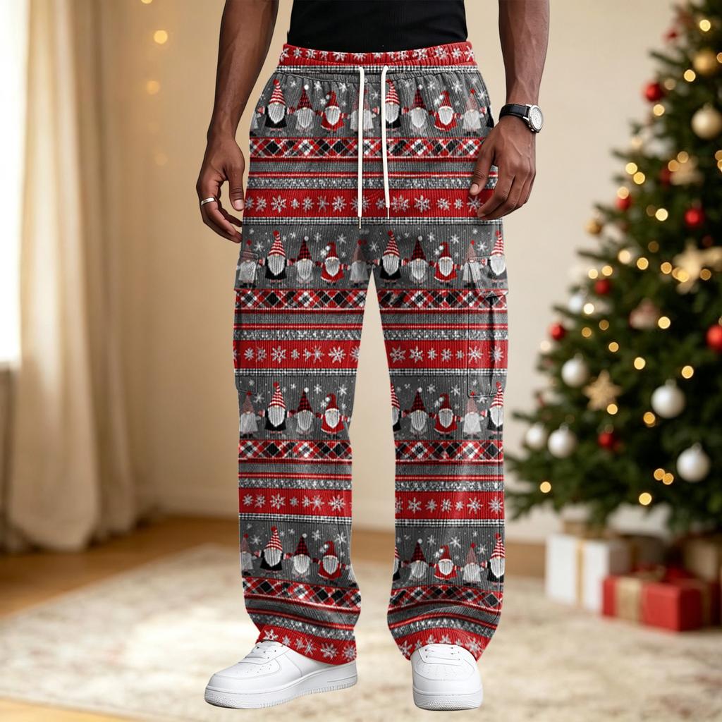 Men's Streetwear Casual Loose Fit Comfortable Athletic Pants with Christmas Print for Holiday Lounging