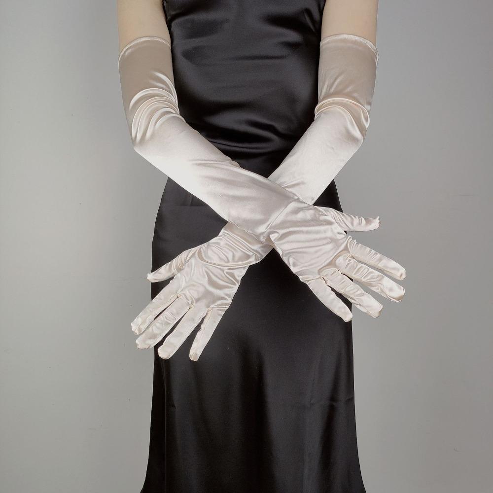 Neue Damen Elegante Lange Satinhandschuhe 55CM Elastisch Foto Partyhandschuhe Vintage Süßigkeitenfarbe Brautkleid Fäustlinge Damen