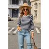 Simple Striped Sweater In Autumn and Winter Long-sleeved Round Neck Contrasting Color Versatile Knitted Top
