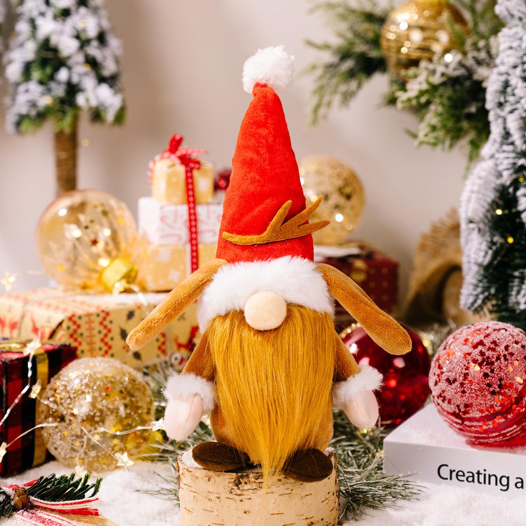 

Delightful Red And White Striped And Rudolph Gnome Plush Christmas Decor Item