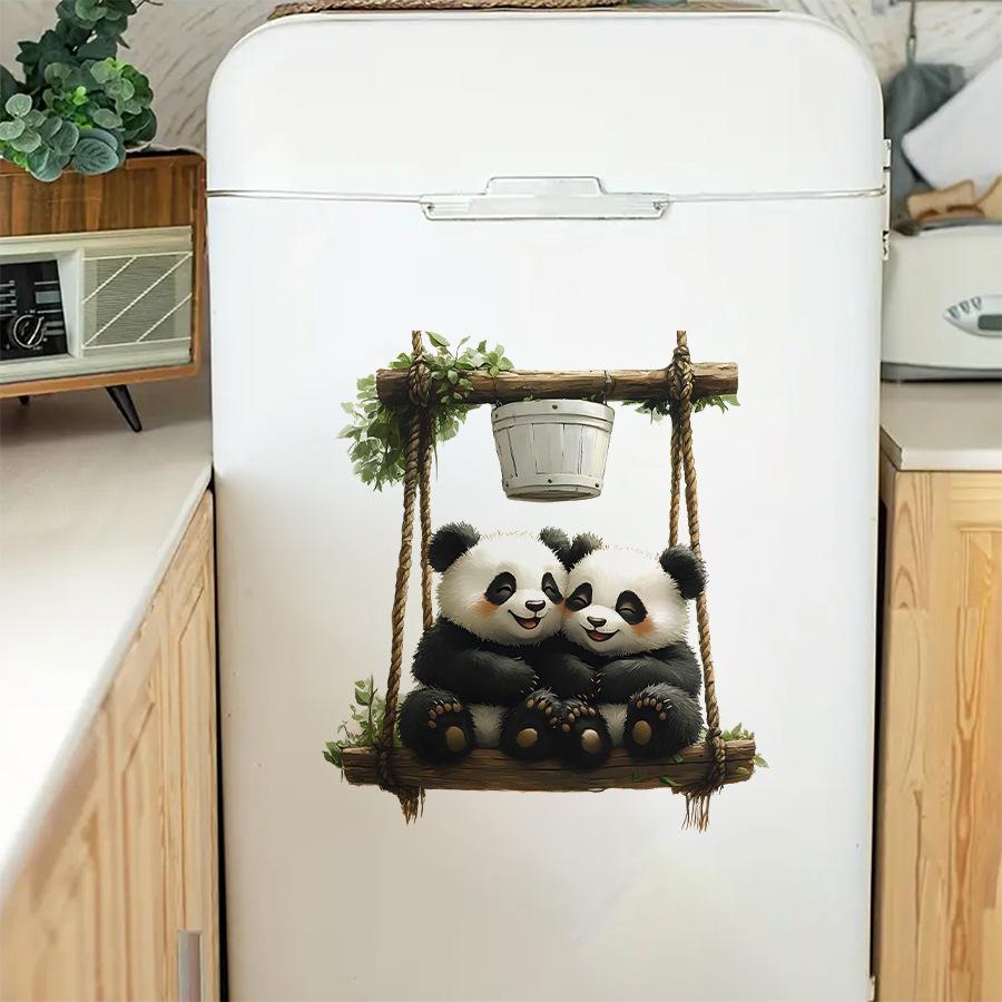 Cute Panda on a Swing Self-Adhesive Wall Stickers, Decor for Bedroom Kitchen Fridge Bathroom Toilet Decoration