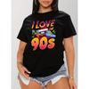 Ich liebe 90er Jahre Print T-Shirt Damen Kurzarm Lässiges Oberteil für Sommer Frühling