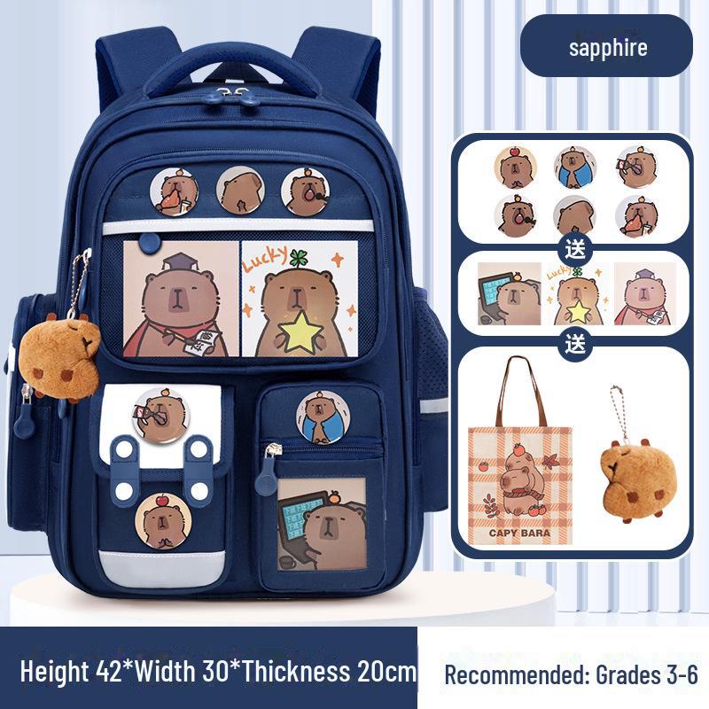 Capibara Schoolbag: Large Capacity, Lightweight Backpack for Grades 1-6, Ideal for Boys and Girls