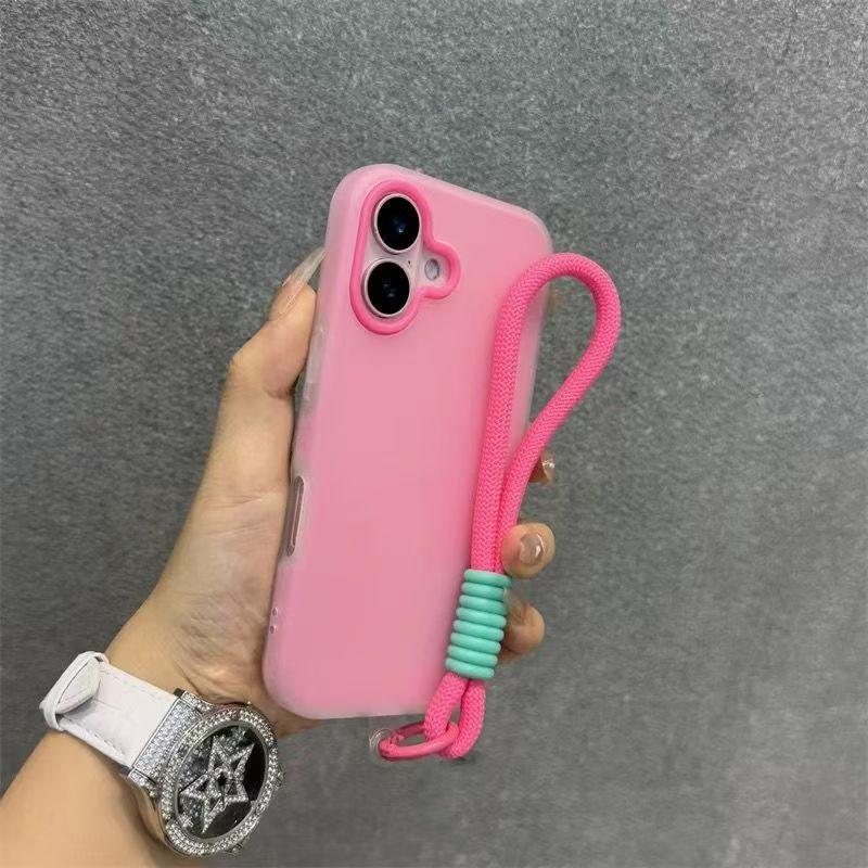 Soft Matte Candy Transparent Phone Case For iPhone 17 16 Pro Max 15 14 13 12 11 XS X 7 8 Plus 16e Hand Wrist Strap Lanyard Cover