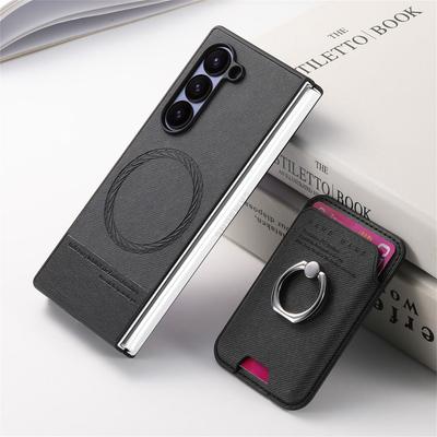 Magnetic Leather Wallet Phone Case with Card Holder Ring for Samsung Galaxy Z Fold 7 6 5 4 3 Fold7 Fold6 5G Detachable Cover
