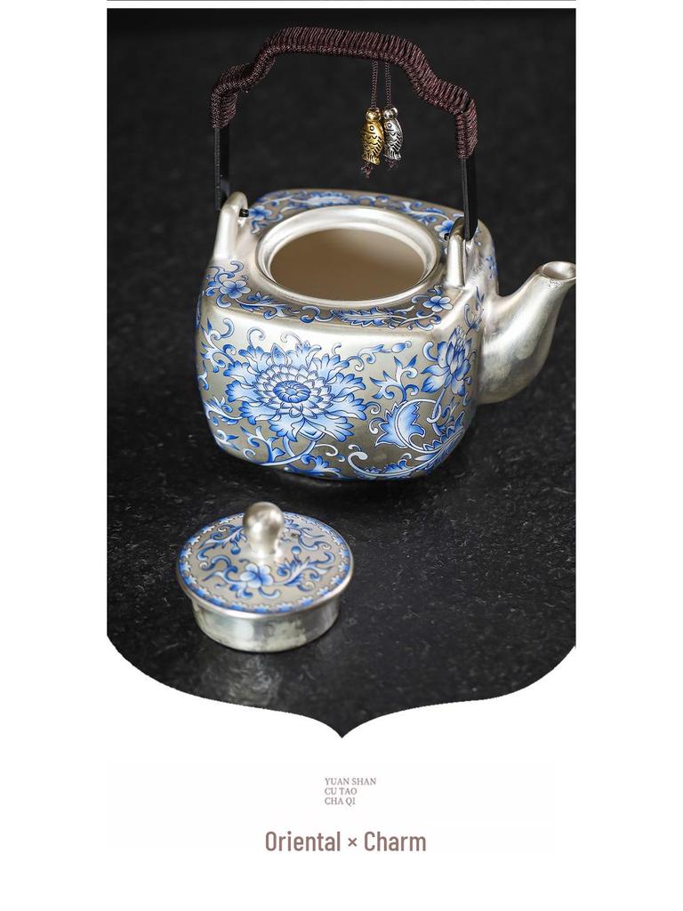 Antique Silver-Gilded Porcelain Teapot Set: Perfect Gift for Leaders, Housewarmings, Business Occasions, Souvenirs, and High-End Ceramics Lovers.