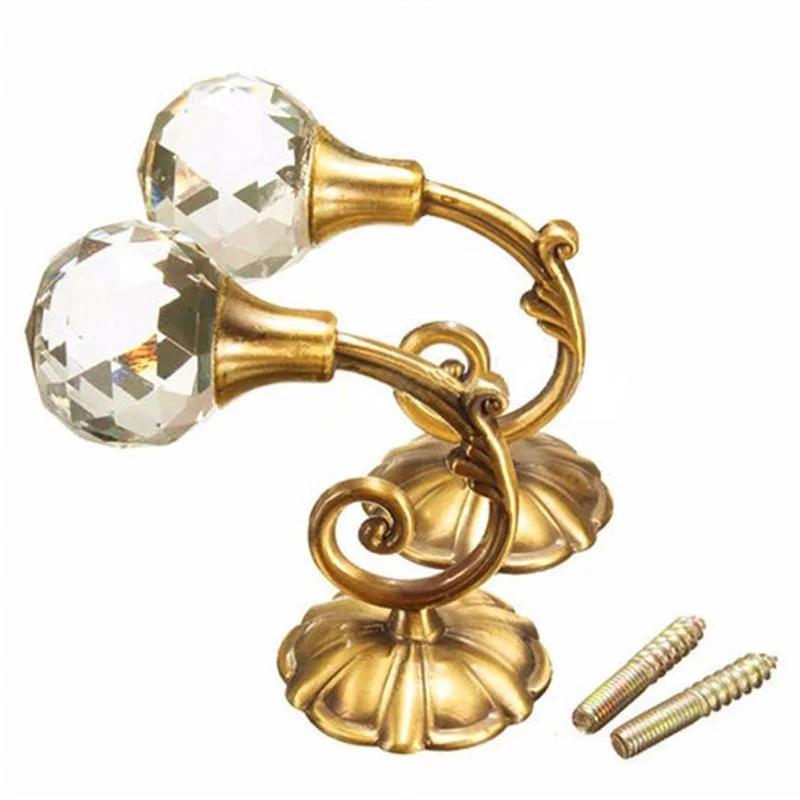 2 Pcs Metal Crystal Glass Curtain Holdback Wall Tie Back Hooks Hanger Holder Window Accessories 2025