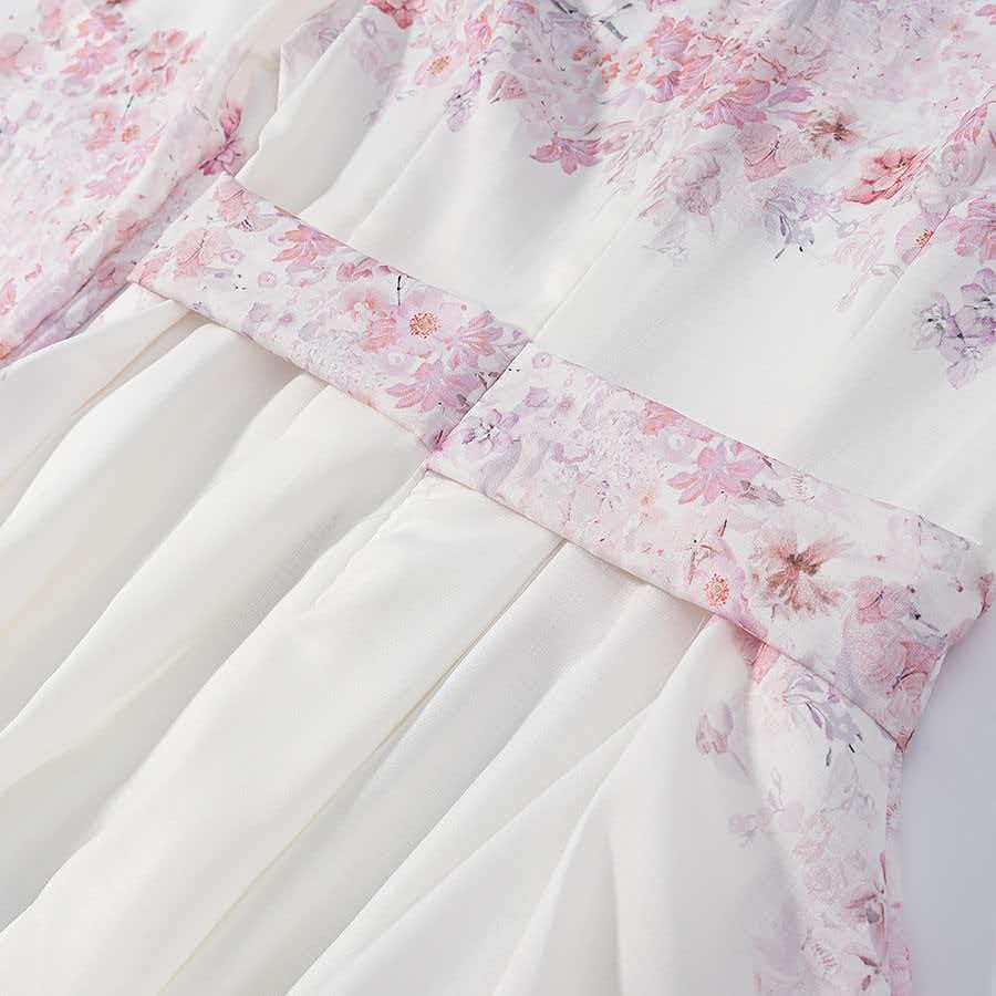 Rochie de vară roz cu imprimeu floral, cu mâneci lungi și talie marcată, pentru femei, stil european și american