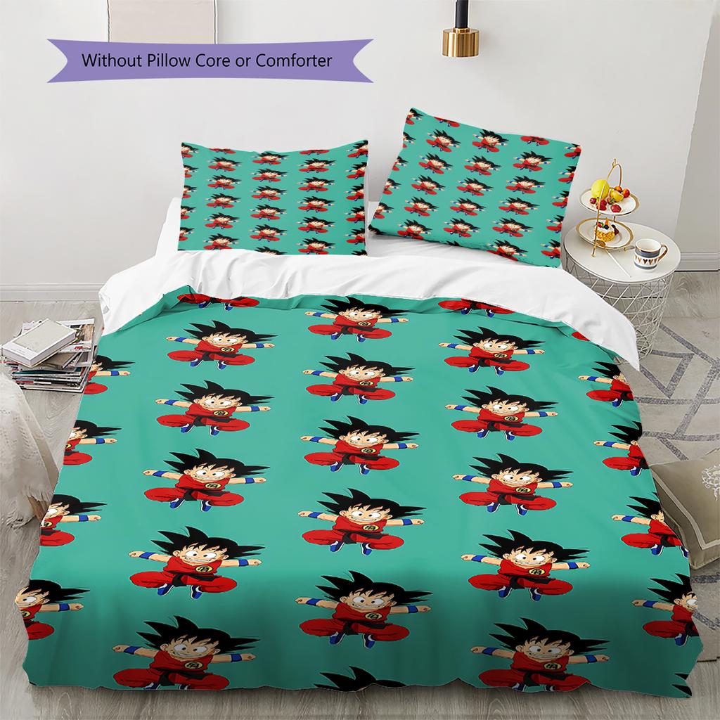 Son Goku Pattern Bedding,Quilt Set Quilt Cover Pillowcase Home Birthday Gift (1 * Duvet Cover + 2 * Pillowcase, Without Core)