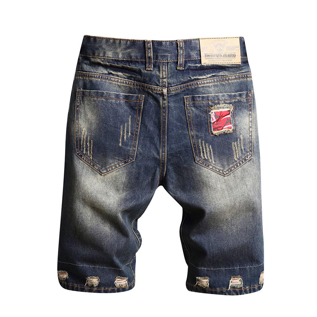 Pánské ležérní a volné šortky s prošíváním s rozbitou dírkou Charakteristické pro nohy džínové šortky