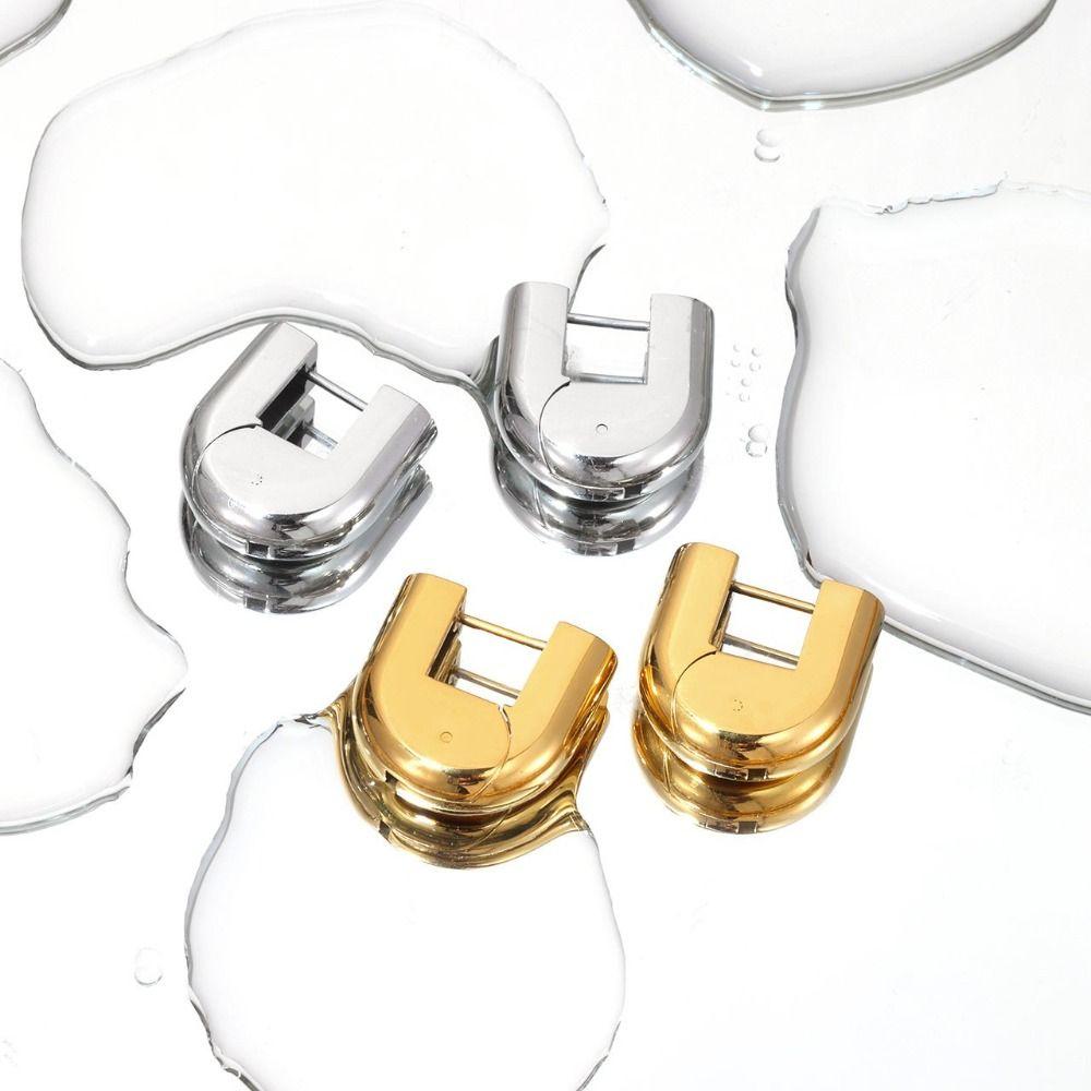 Polished PVD U Shape Hoop Earrings Waterproof Glossy Finish Chunky Hoop Earrings Heavy Design 18K Gold Plated Geometric Earrings