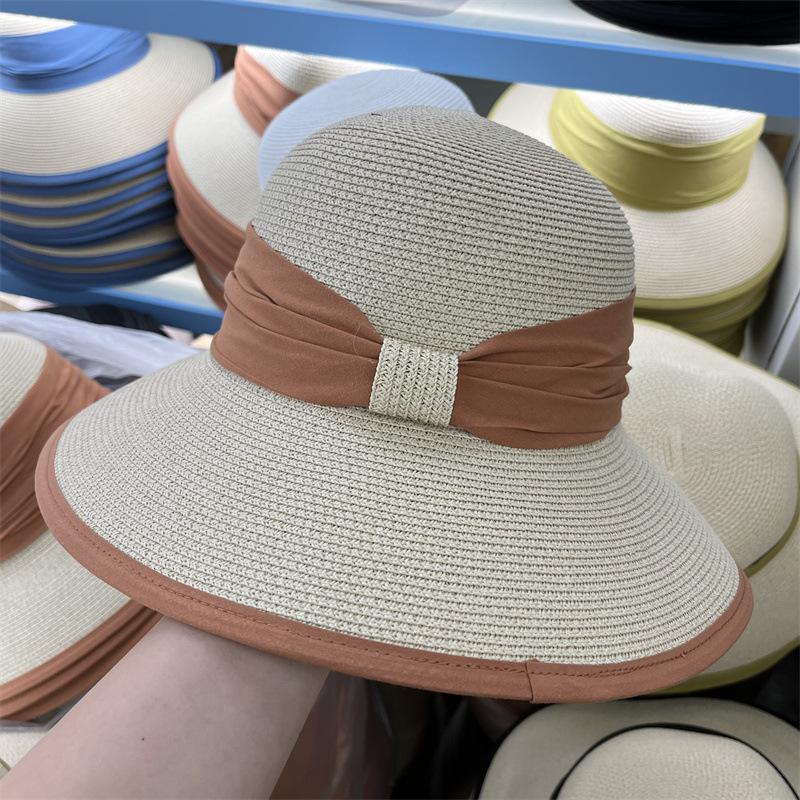 

Straw hat designer color matching bucket hat casual travel sun hat seaside sun protection vacation sun hat women Adult (55-58cm) зелений