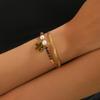 Gold Flower Pendant Tiger's Eye Beaded Herringbone Bracelet