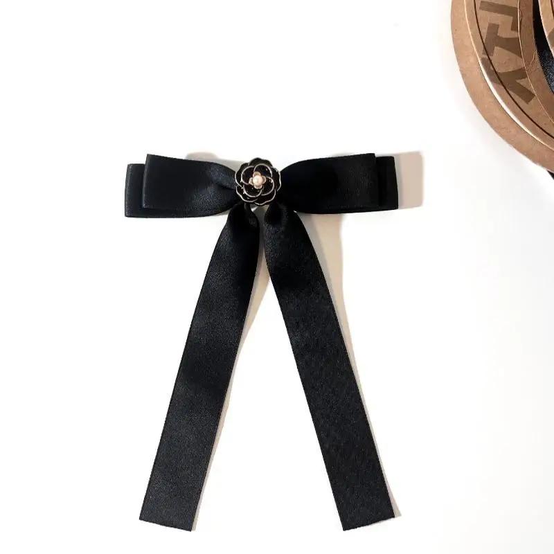 Temperament Schwarz Weiß Kamelie Schleife Brosche Trauer Korsage Anstecknadel Schleife Krawattenbrosche Hemdkragen Accessoires Für Frau