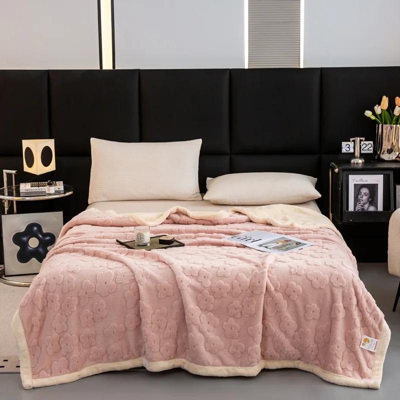 Thickened Lamb Wool Sherpa Fleece Bed Blanket Soft Fluffy Warm Cozy Plush Fuzzy Blanket With Elegant 3D Pattern For Couch Sofa