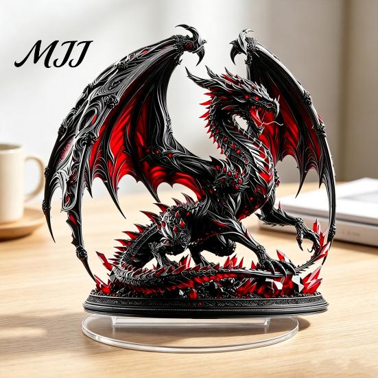 Acrylic Dragon Ornaments Fantasy Statue, Gothic Tabletop Figurine, Mythical Theme Room Decor Desktop Ornament for Office Bedroom Gaming Durable