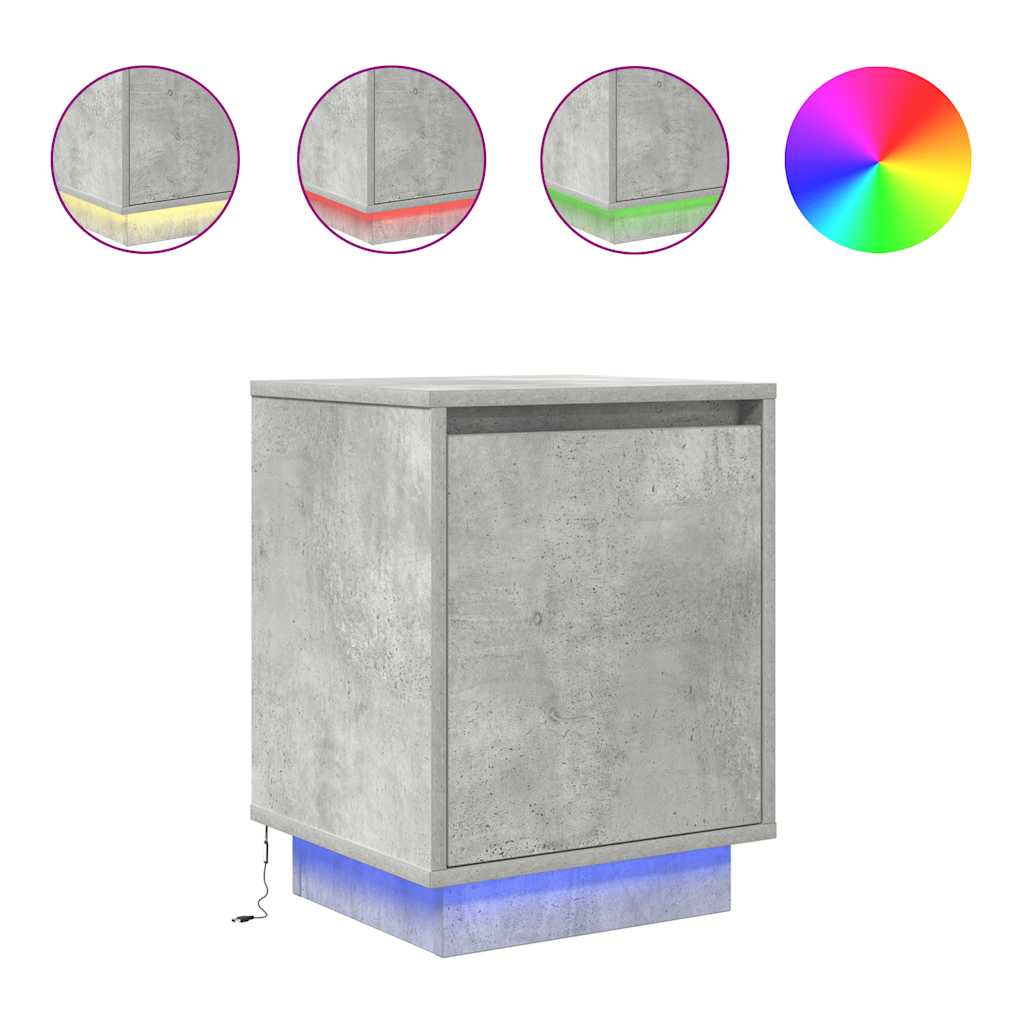 Nightstand with LED Lights Concrete Grey 38 x 34 x 50 cm