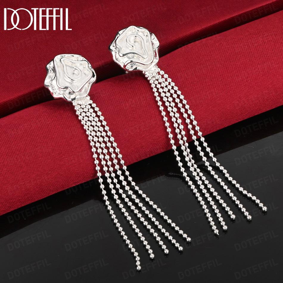 925 Sterling Silver Rose Bead Pendant Earrings - Exquisite Gift Jewelry