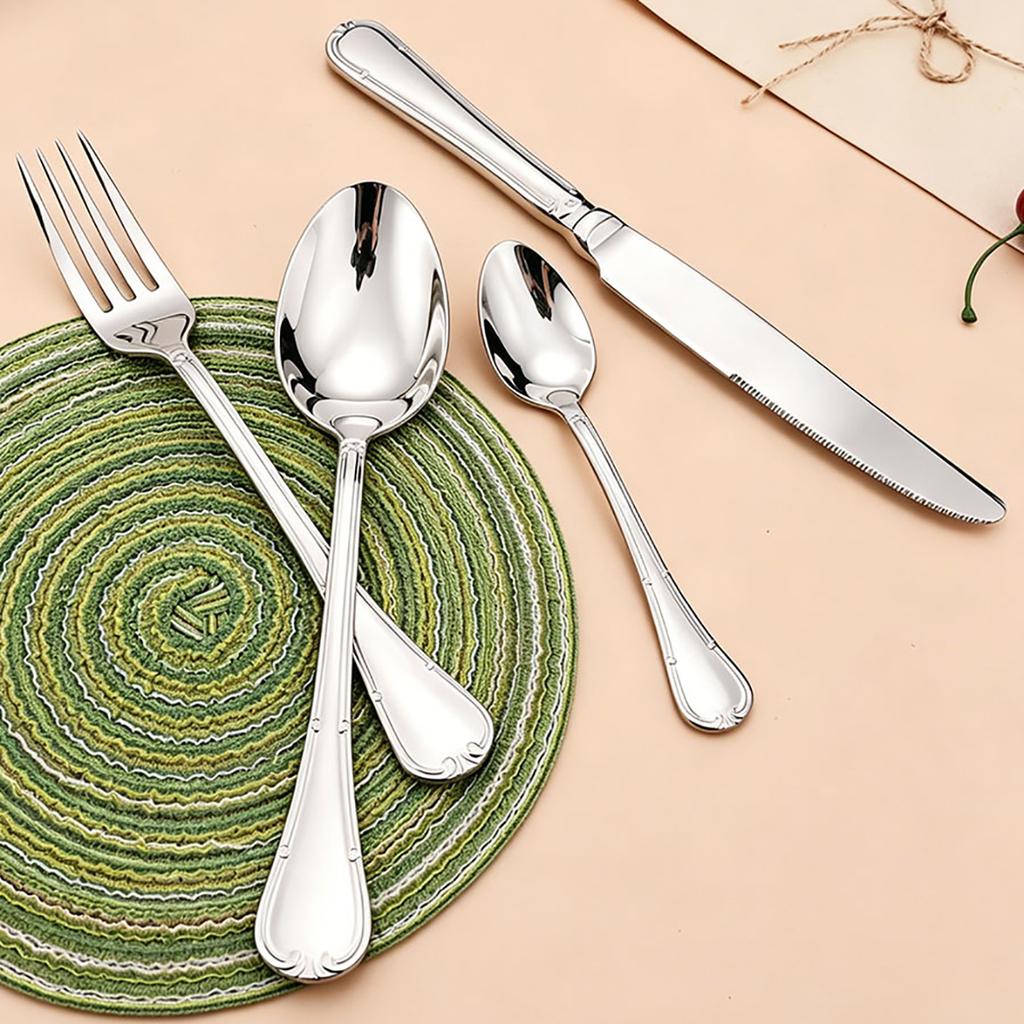 4pcs Antique Carved Handle Tableware Mirror Stainless Steel Dinnerware Set with Knife Fork Spoon Kitchen Utensils